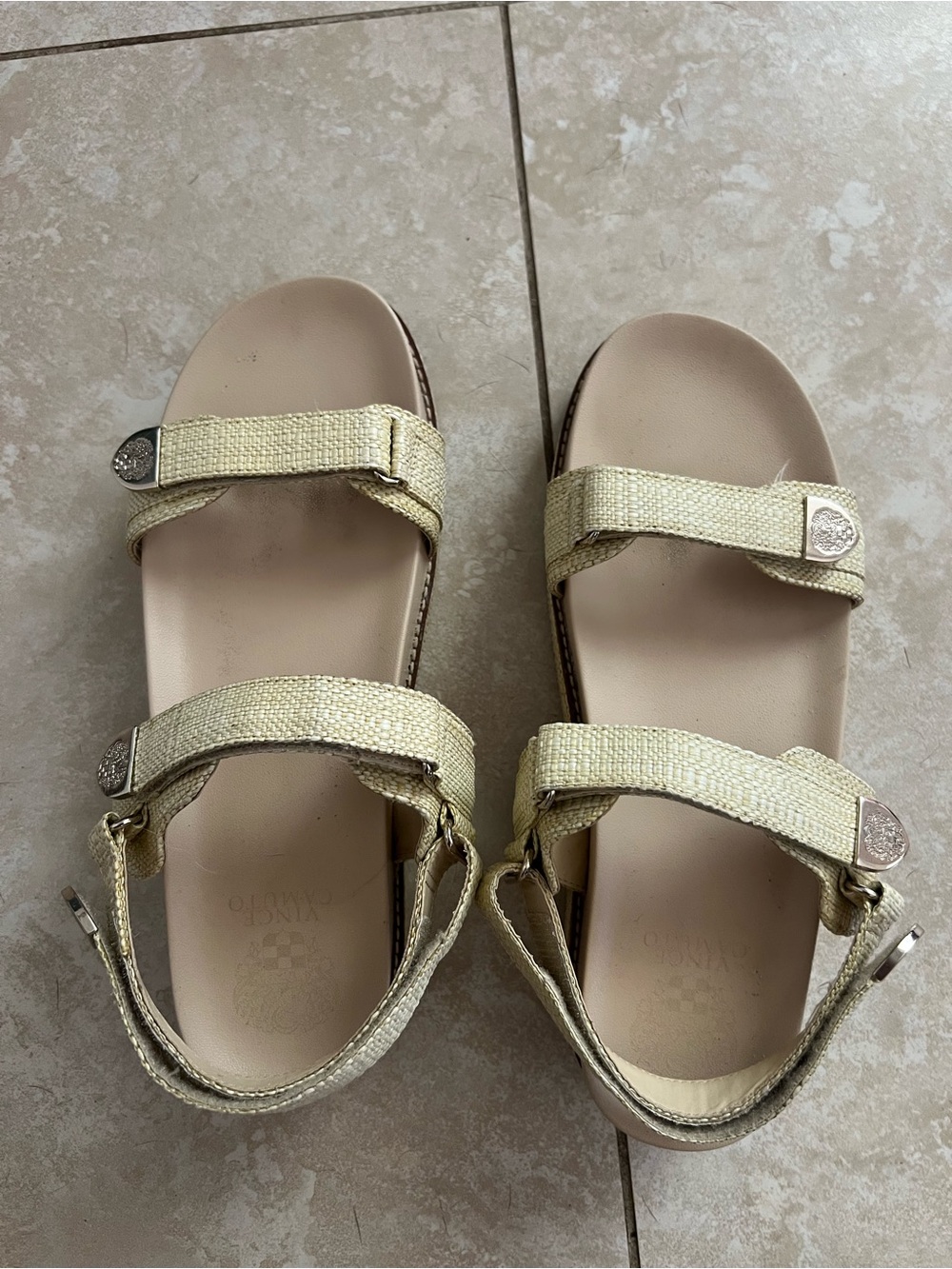 Vince Camuto Metallic Beige Woven Slide Sandals - Picture 1 of 5